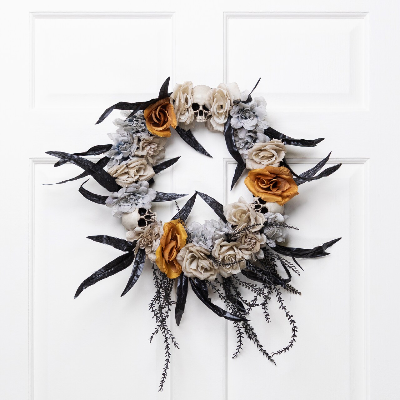Northlight Skulls with Roses Halloween Foliage Wreath - 14" - Unlit